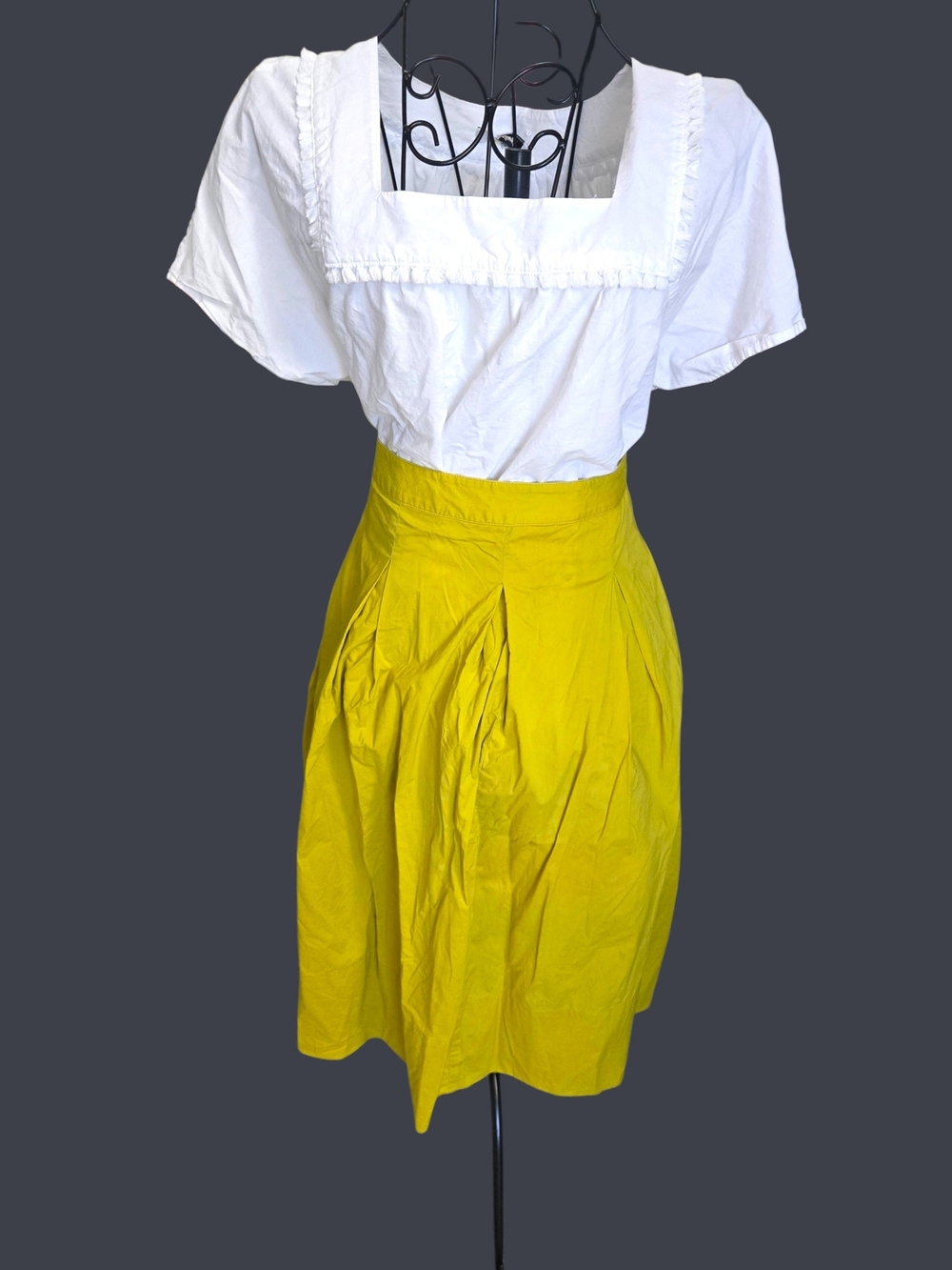 Bright Yellow High-Waist Pleated Midi Skirt